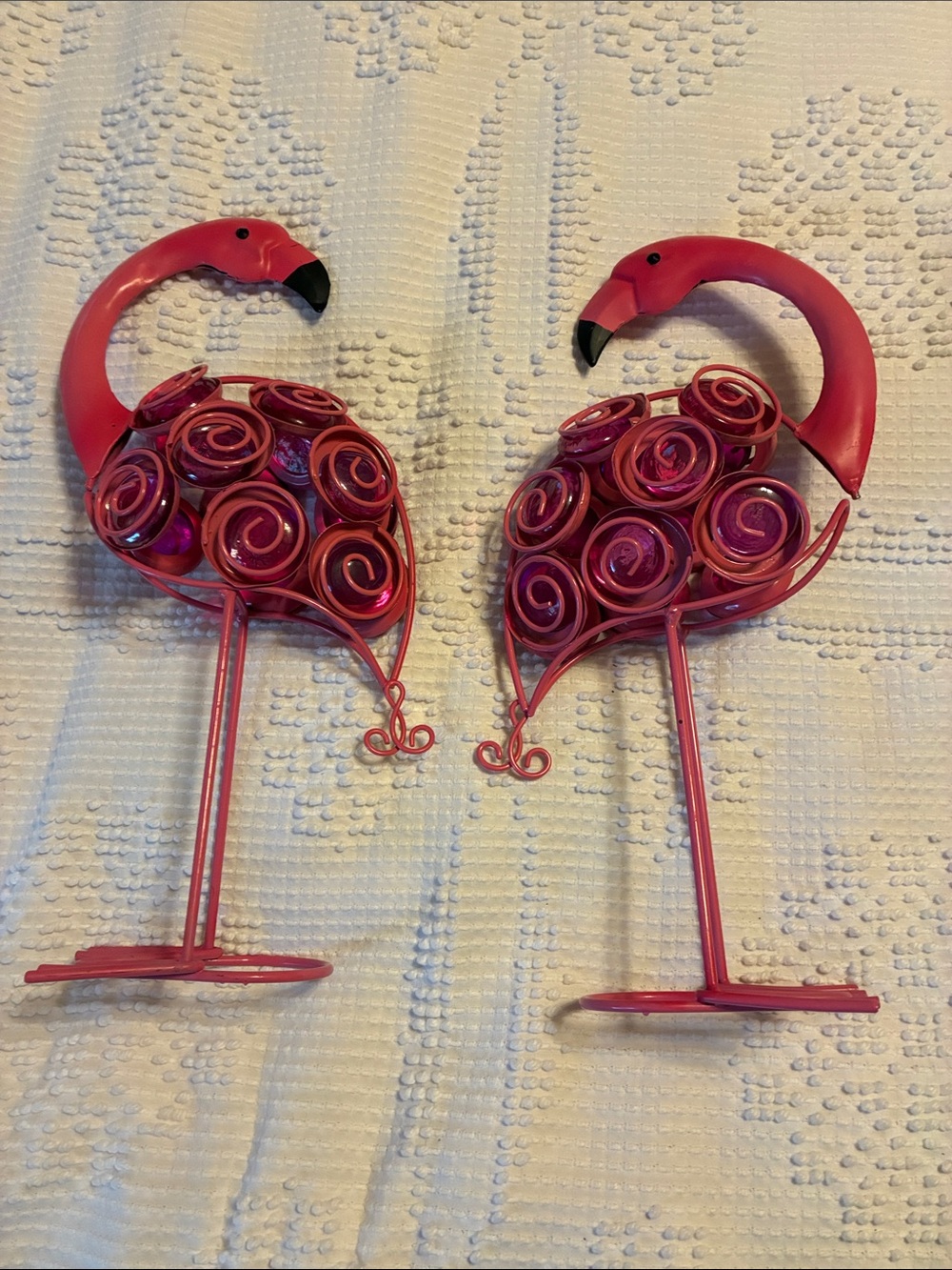 Decorative Pink Metal Flamingo Pair - Garden Accent Figurines